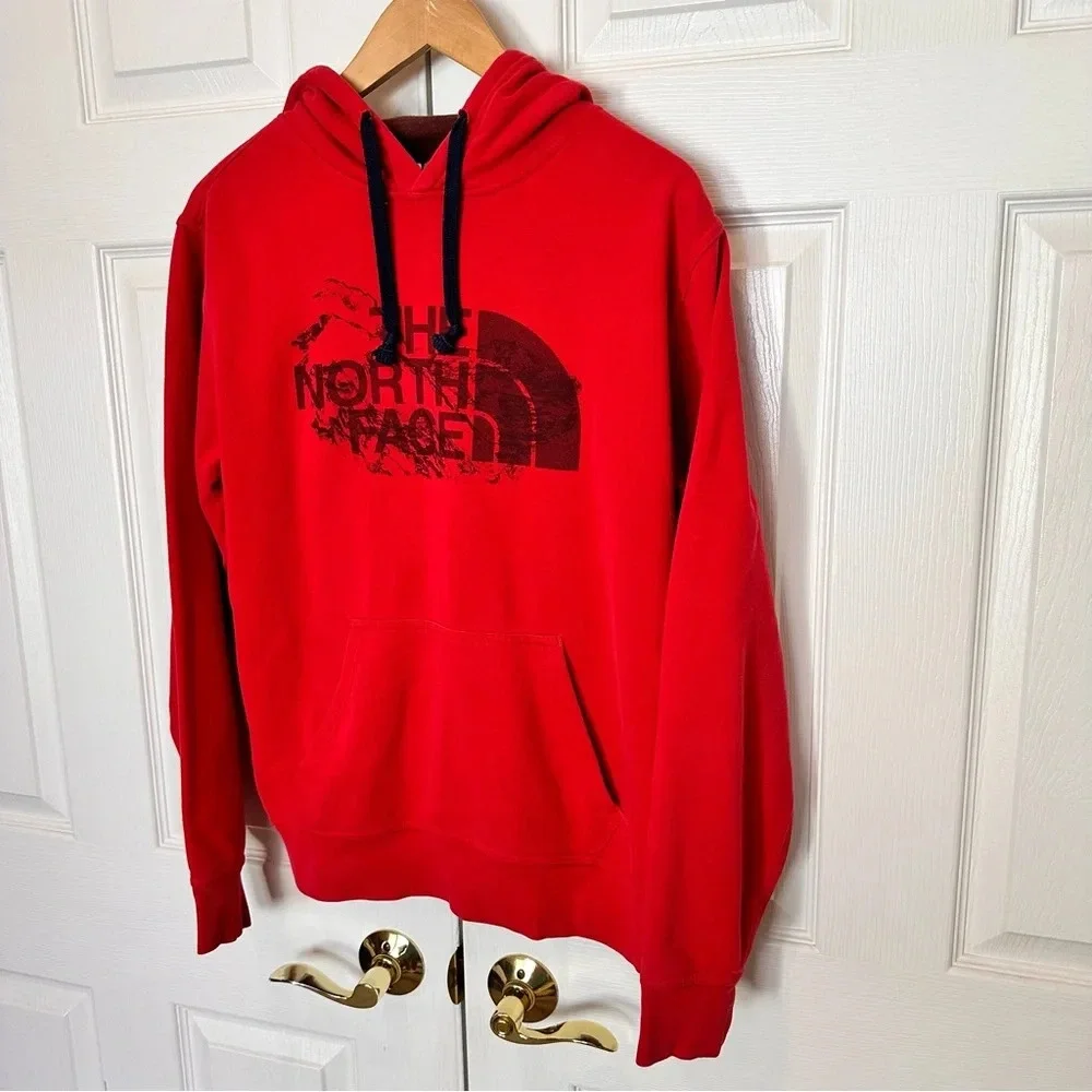 The North Face Red Logo‎ Cotton Blend Hoodie Size Small Brown Interior Hood